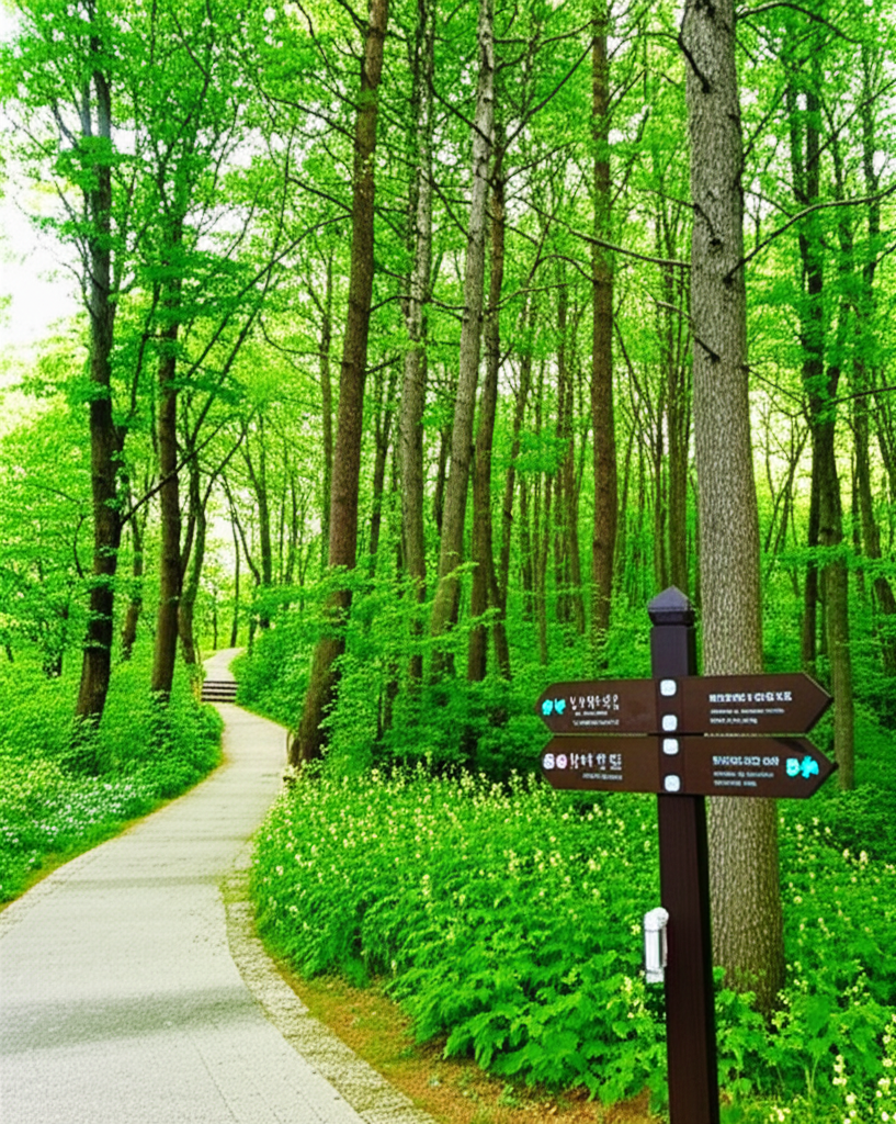 펜션 주변 자연 풍경 - 울창한 숲과 산책로